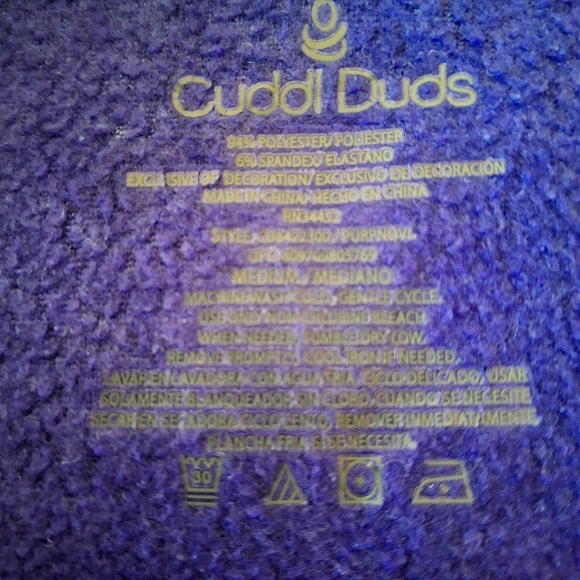 Cuddle Duds Warm Layer Fleece Long Sleeve Thumb Holes Purple XS - Picture 9 of 10